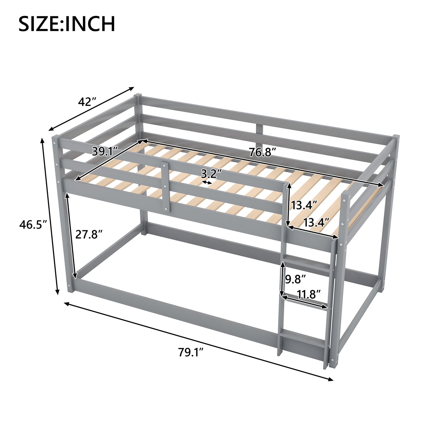 1 Twin over Twin Floor Bunk Bed with Ladder