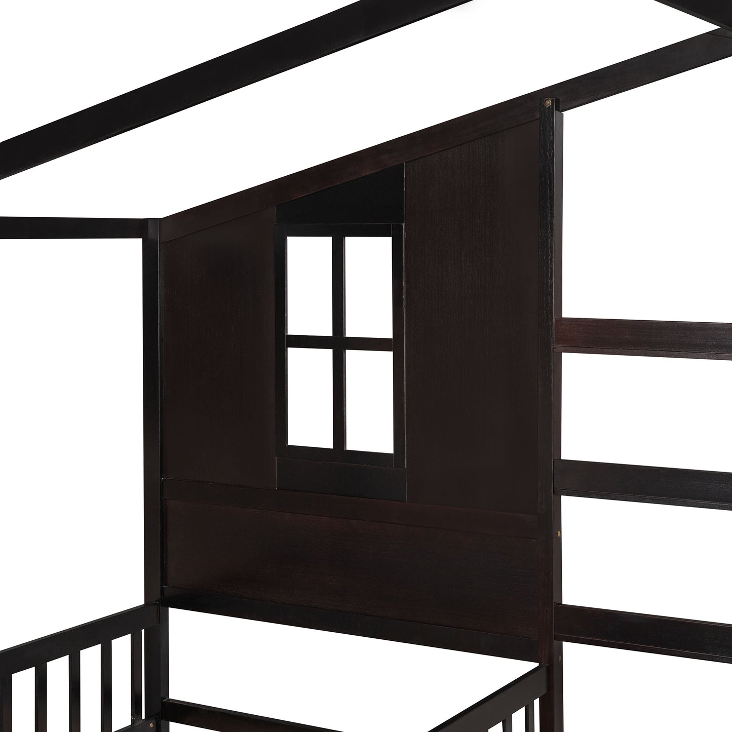 1 Wood House Bed Twin Size;  2 Twin Solid Bed L structure with fence and slatted frame
