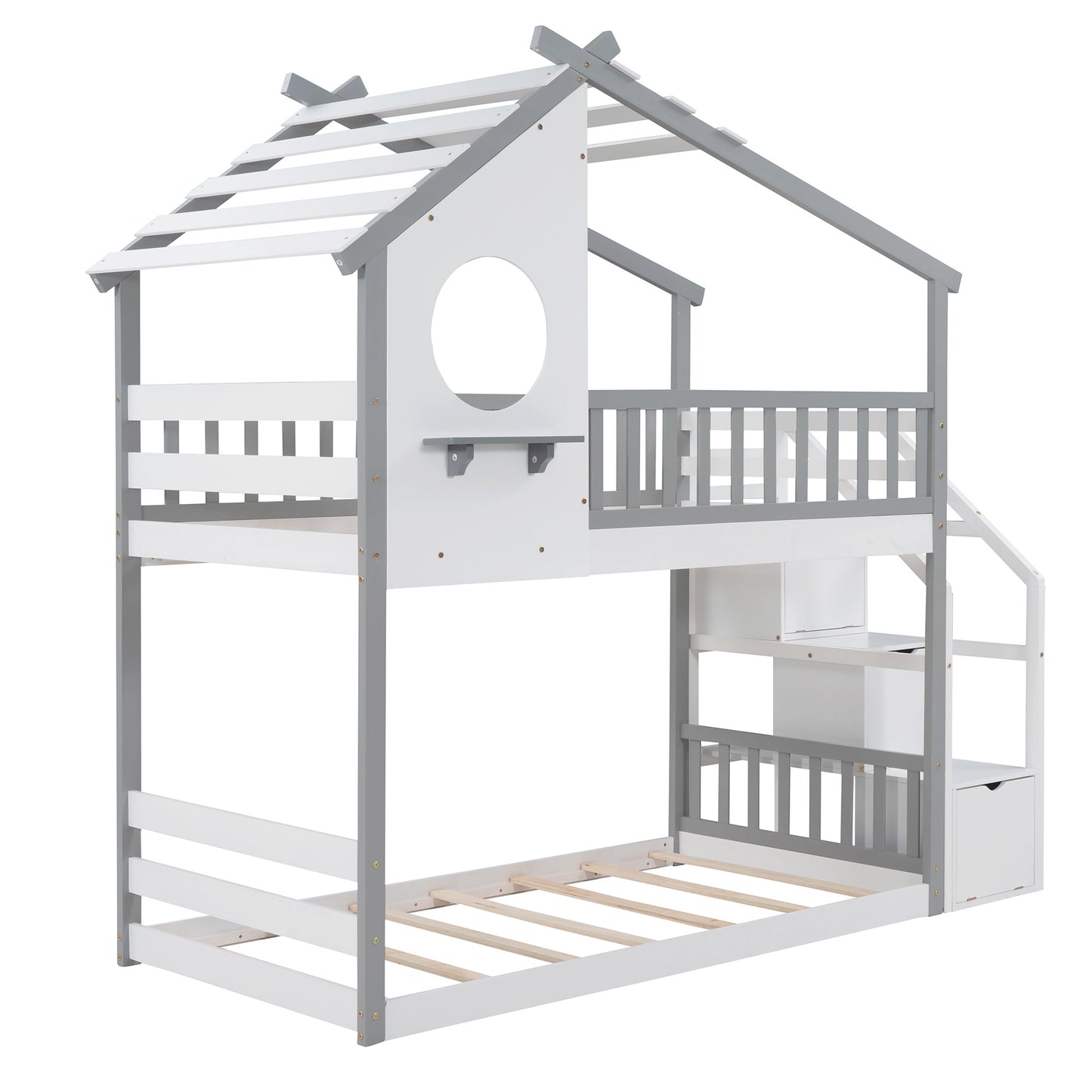 1 Twin Bunk Bed; House Bed; Storage and Guard Rail