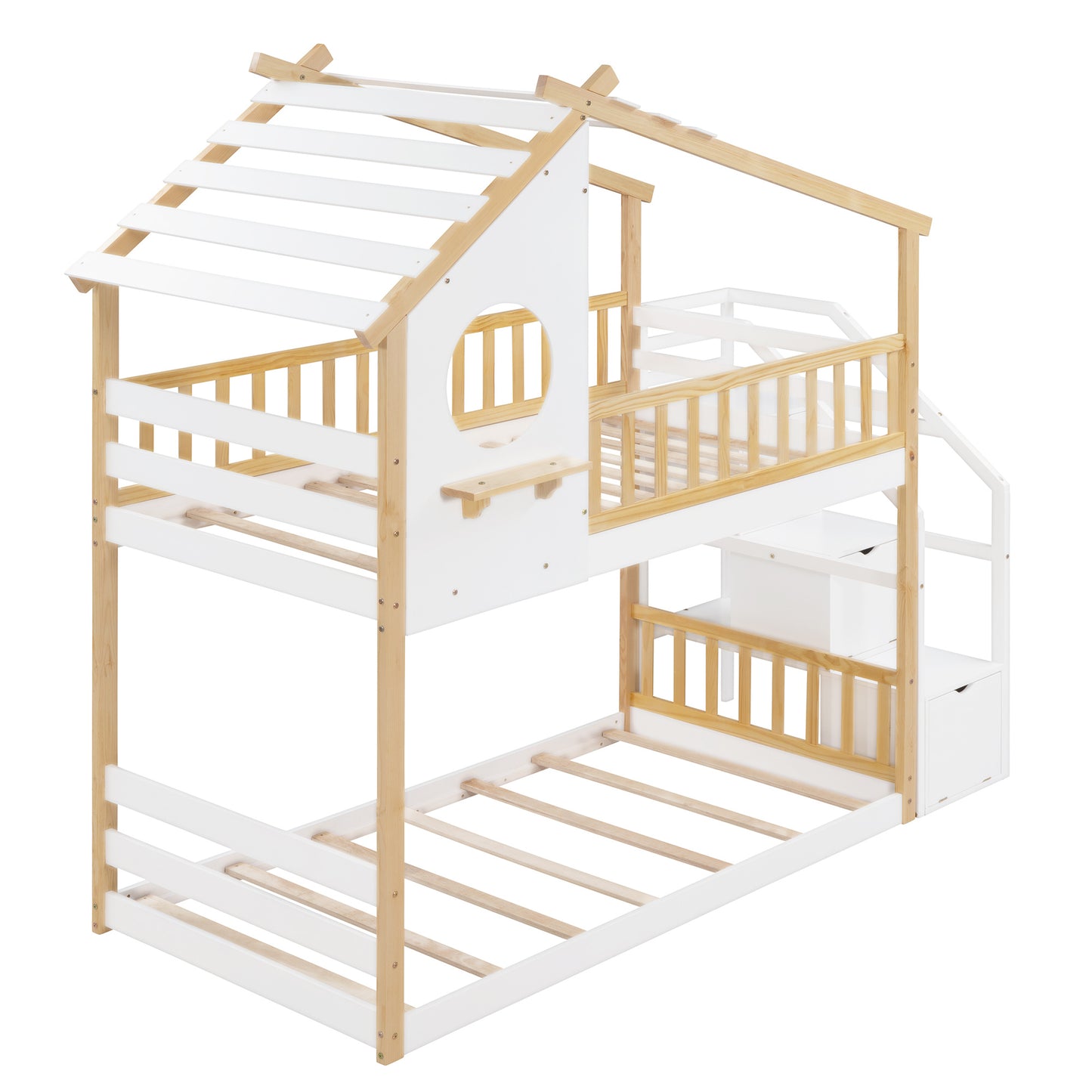 1 Twin Bunk Bed; House Bed; Storage and Guard Rail
