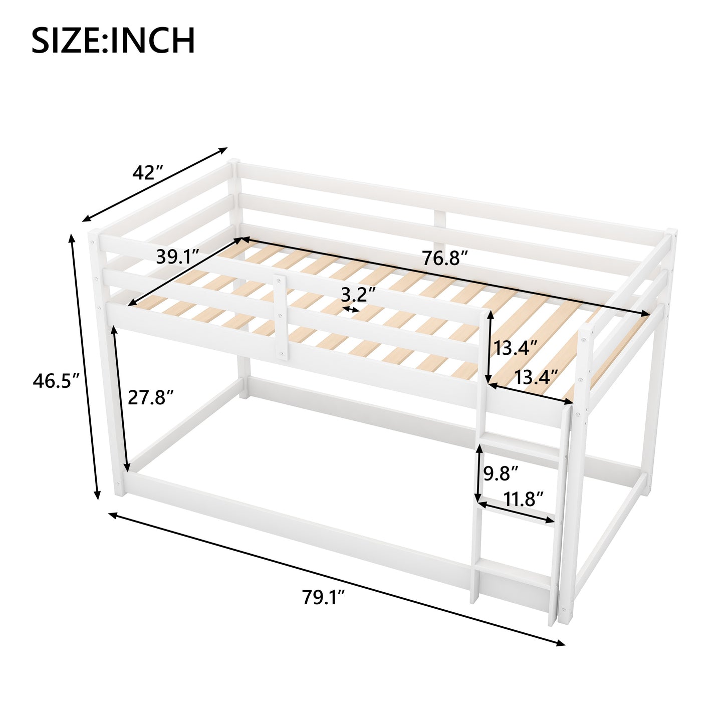 1 Twin over Twin Floor Bunk Bed with Ladder