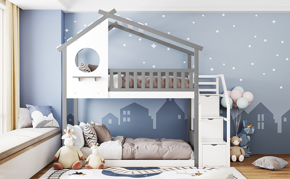 1 Twin Bunk Bed; House Bed; Storage and Guard Rail