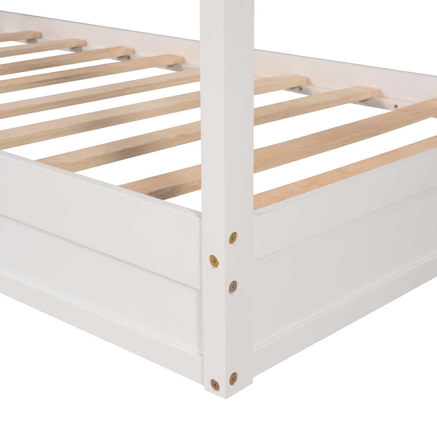 1 Wood House Bed Twin Size;  2 Twin Solid Bed L structure with fence and slatted frame