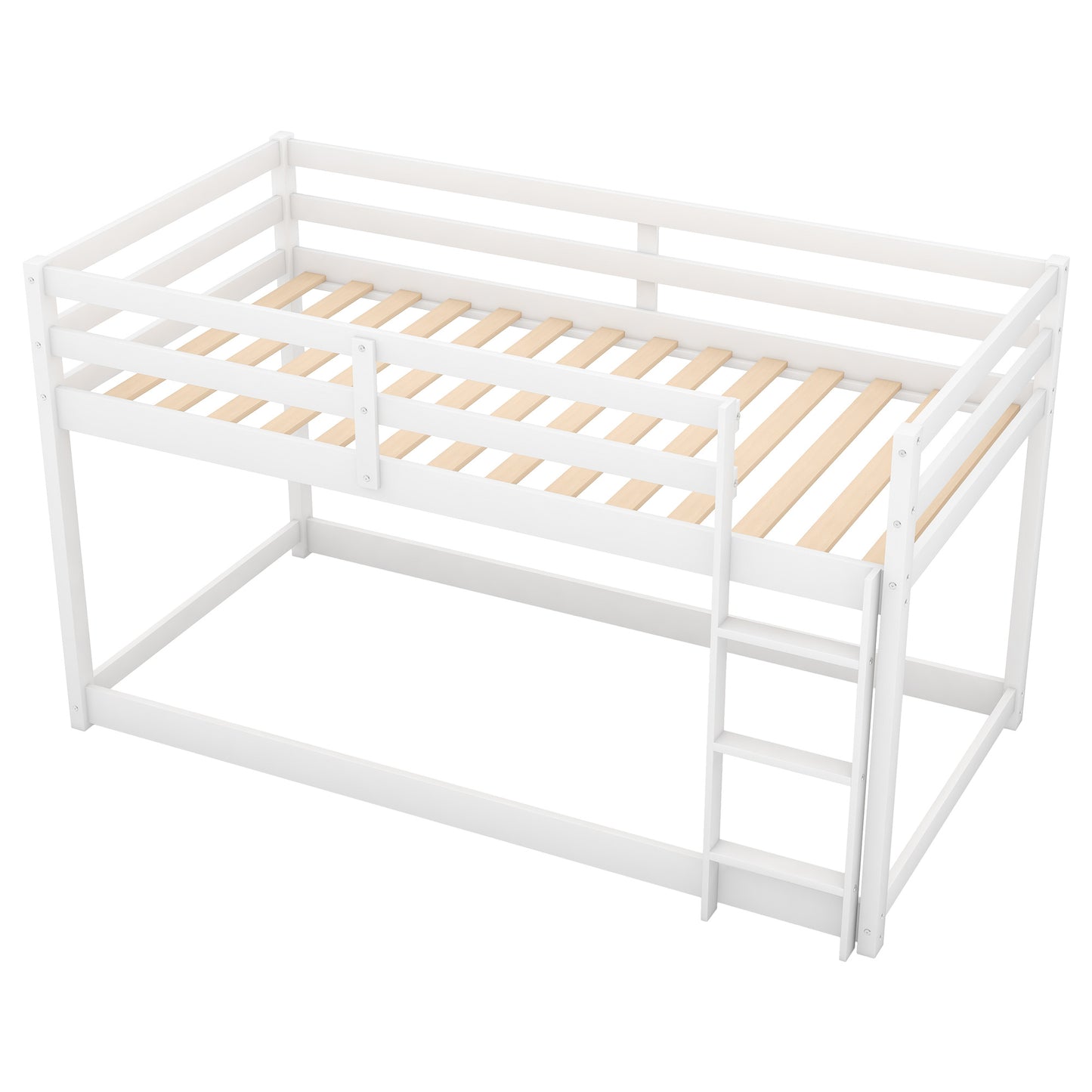 1 Twin over Twin Floor Bunk Bed with Ladder